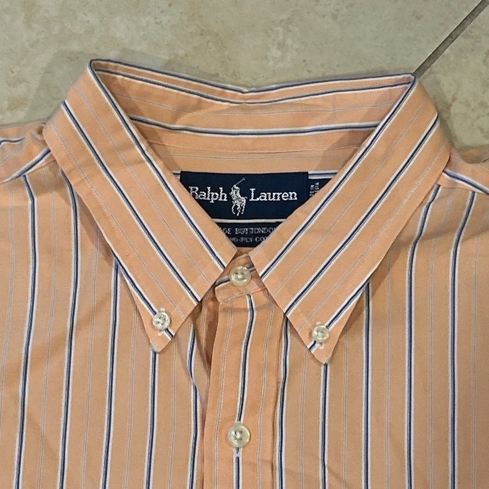 Ralph‎ Lauren Vintage Buttondown Men XL Orange Two-Ply Cotton Long Sleeve Shirt